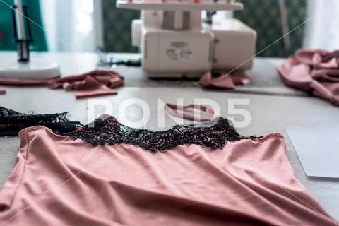 Cloth and sewing tools. scissors tailors of different types, coils with threa Stock Photos
