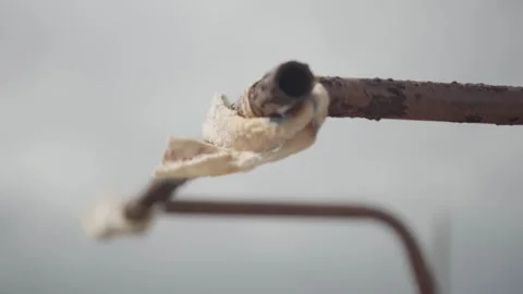 Cloth Blowing In Wind On Rusty Pole Slow Motion Stock Footage 205400382