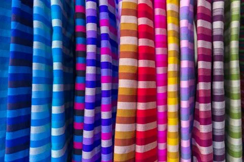 Cloth colorful pattern this is Native cloth of Chiang Khan Loei Thailand. Stock Photos