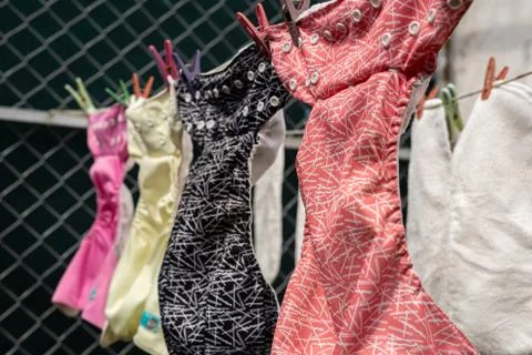 Cloth Diapers Drying Outside Stock Photos