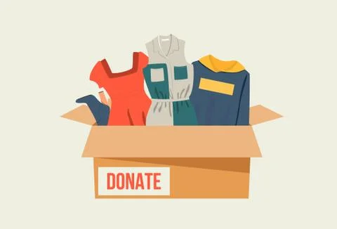 Cloth donation box with different clothes Stock Illustration
