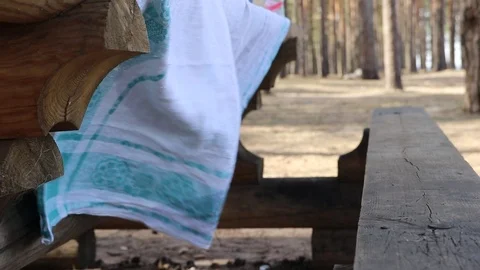 Cloth fluttering in the wind outside. Video wind waves fabric. strong wind . Stock Footage 108635719
