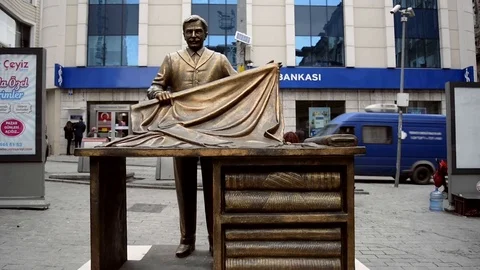 Cloth Merchant Statue Stock Footage 106746843
