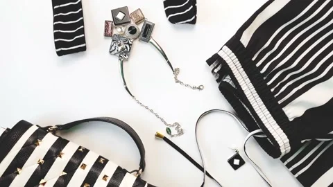 Clothes and accessory collection. Striped style Stock Footage 189659908