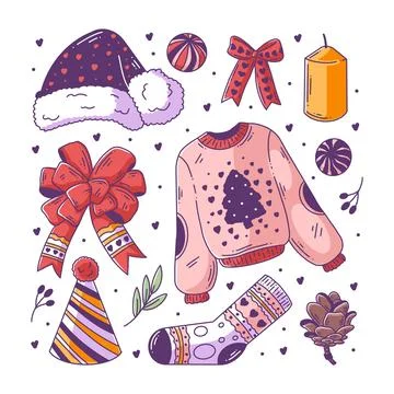 Clothes and essentials hand drawn doodle fullcolor 스톡 일러스트