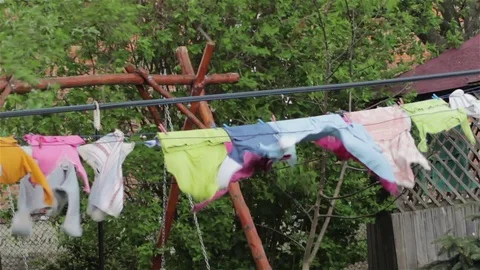 Clothes are dried in the yard Video stock 82626753