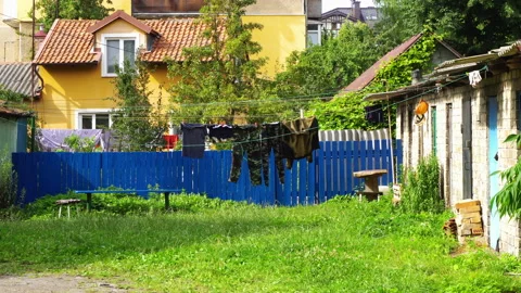 Clothes are drying on a rope outside Stock Footage 136592634