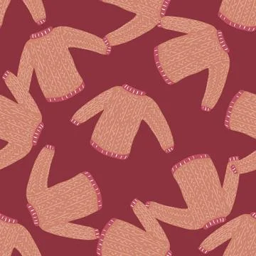 Clothes backdrop in red and maroon pale tones. Cozy winter sweater doodle sea Stock Illustration