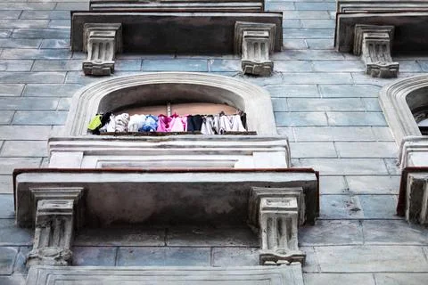 Clothes on balcony Stock Photos