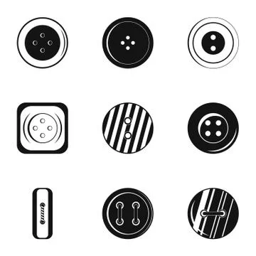 Clothes button accessory icon set, simple style Stock Illustration