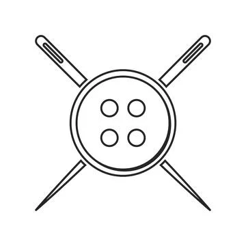Clothes Button And Sewing Needles Concept Outline Vector Stock Illustration