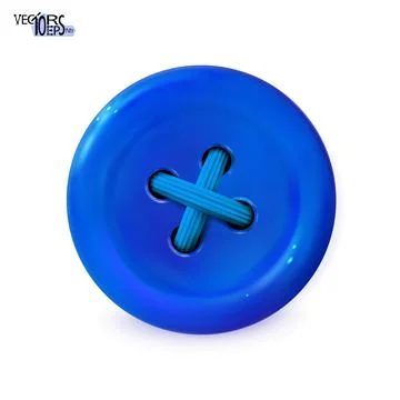 Clothes button, blue icon. Detailed realistic plastic sewing button isolated. Illustrazione stock