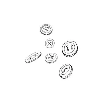 Clothes button contour outline. Accessory, doodle, hand drawn, icon element o Illustrazione stock