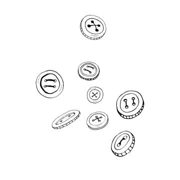 Clothes button contour outline. Accessory, doodle, hand drawn, icon element o Stock Illustration