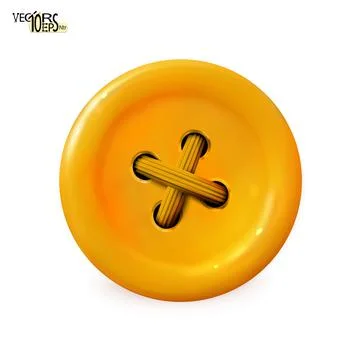 Clothes button, icon. Detailed realistic plastic sewing button orange color. Stock Illustration