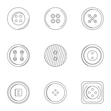 Clothes button icon set, outline style Stock Illustration