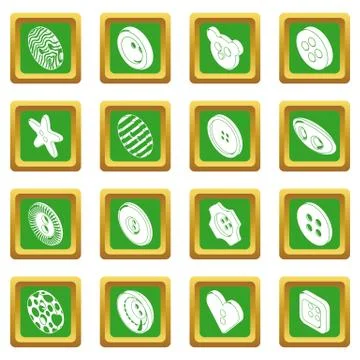Clothes button icons set green square vector 스톡 일러스트