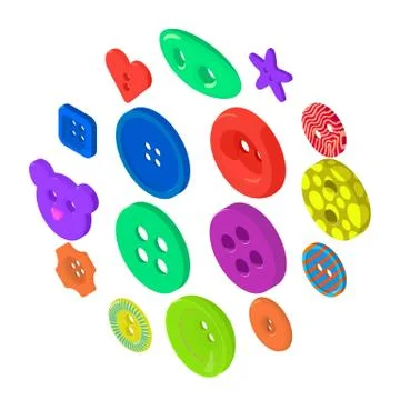 Clothes button icons set, isometric style Illustrazione stock