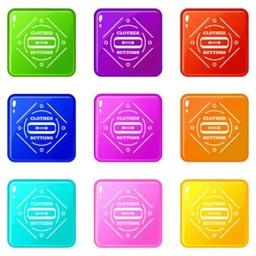 Clothes button plastic icons set 9 color collection Stock Illustration
