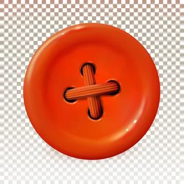 Clothes button, red icon. Detailed realistic plastic sewing button isolated. Stock Illustration