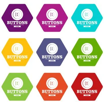 Clothes button textile icons set 9 vector 스톡 일러스트