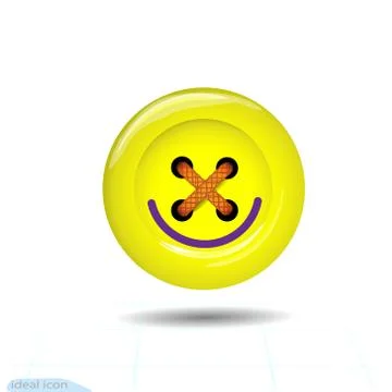 Clothes button vector icon with a smile. Art and crafts in yellow sign 스톡 일러스트
