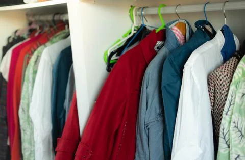 Clothes in closet Stock-Fotos