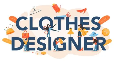 Clothes designer typographic header. Professional tailor sewing clothes Stock Illustration