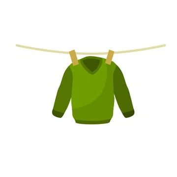Clothes dried on rope. Laundry and home cleaning. Wet jacket. Stock Illustration