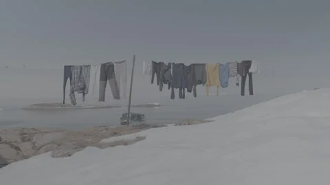 Clothes dry hanging in the Arctic Stock Footage 270933485