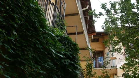 Clothes to dry on a rope on the balcony Stock Footage 139091476