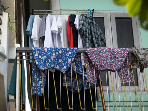 CLOTHES DRYING ON THE BALCONY Stock Photos