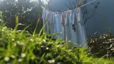 Clothes drying on clothesline Stock Footage 71566495