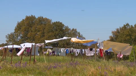 Clothes drying on clothesline rural scene Video stock 5087736