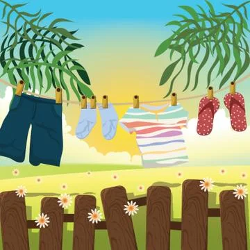 Clothes Drying In Garden Stock-Illustration