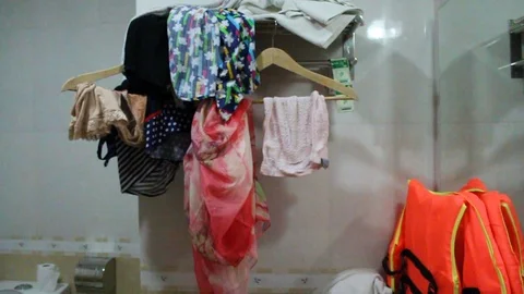 Clothes drying on the hook Stock Footage 91242570
