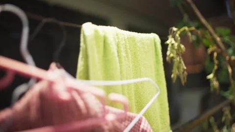 Clothes Drying on a Laundry Rack Outdoors Stock Footage 345551355
