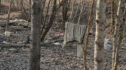 Clothes drying shelter the poor Stock Footage 68843246