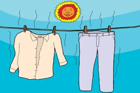 Clothes drying in sun Stock Illustration