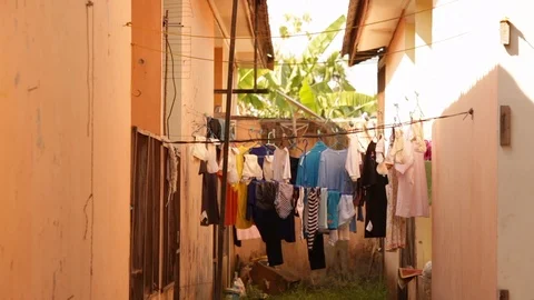 Clothes drying on washing line in hot climate Stock-Footage 107633468