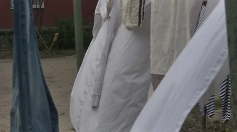 Clothes drying.Belarus.Krichev Stock Footage 54210137