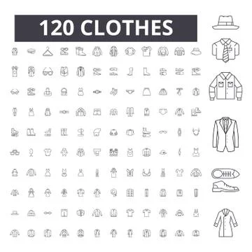 Clothes editable line icons, 100 vector set, collection. Clothes black outline Stock Illustration