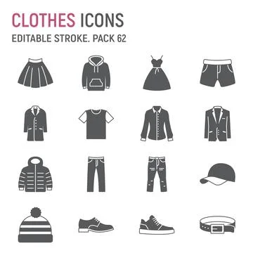 Clothes glyph icon set Stock Illustration