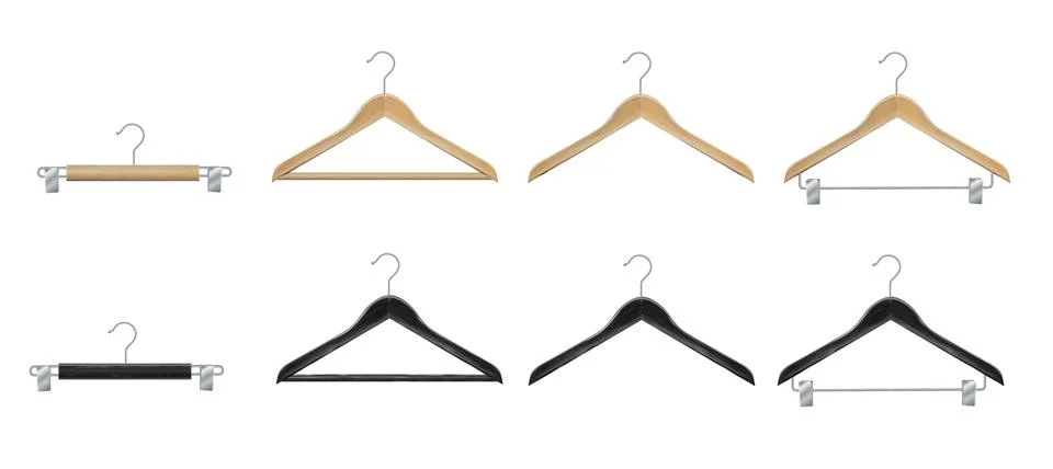 Clothes hanger isolated on white background. Wooden hanger Realistic vector Stock Illustration