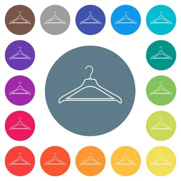 Clothes hanger outline flat white icons on round color backgrounds Stock Illustration