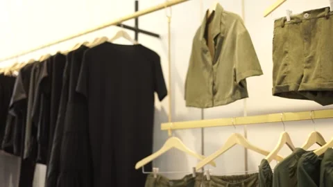 Clothes hanging in the boutique Stock Footage 259787145