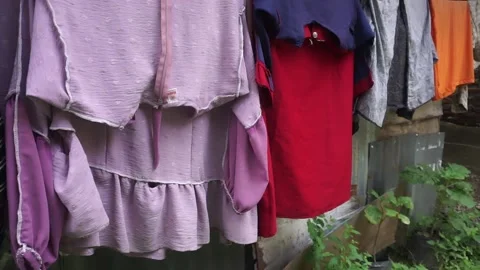 Clothes hanging on the clothesline Stock Footage 221681689