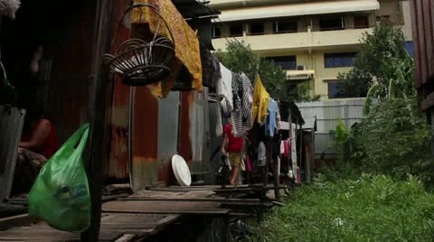 Clothes Hanging at Edge of Slum Stock-Footage 12169203