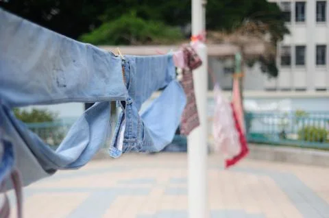 Clothes hanging on line Foto stock