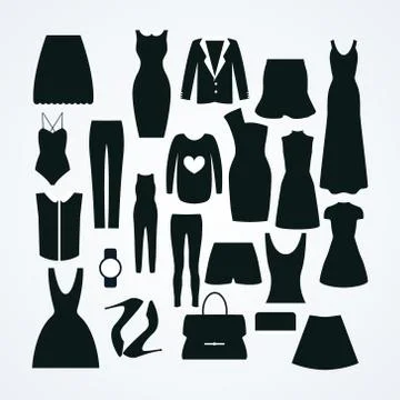 Clothes icon vector set, vector collection of fashion signs and symbols. Stock Illustration